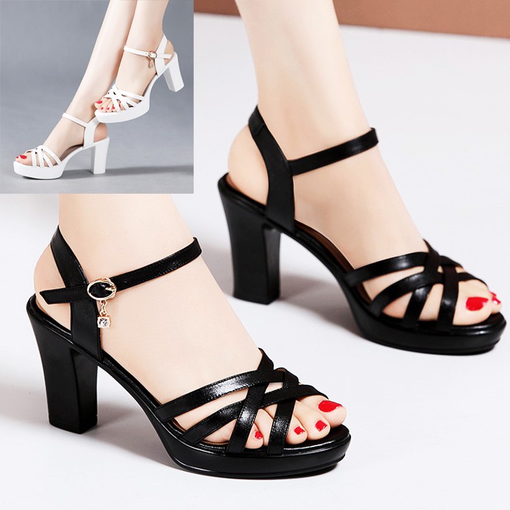 Sandal gót vuông quai dây đan xinh xắn - CG13