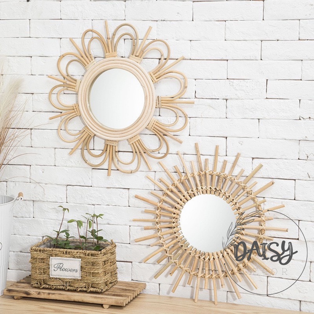 Gương mây tre đan decor, gương mây trang trí nhà cửa, gương treo tường mây đan - CÓ SẴN - FREE MÓC TREO - Daisy.decor