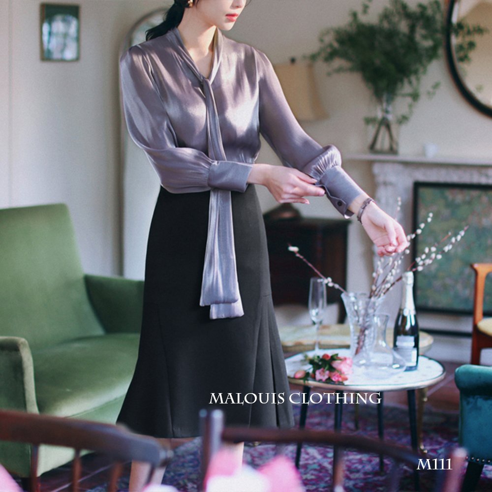 Chân váy dài dập li công sở, xẻ tà dáng midi - M111