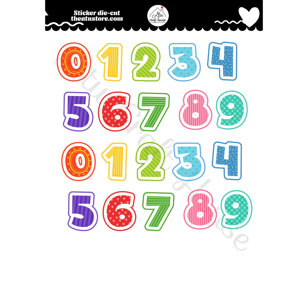 SỐ THỨ TỰ Sticker die-cut - Sticker cắt rời - Nguyên vật liệu làm Scrapbook Handmade