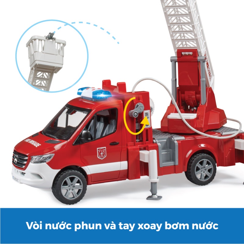 Đồ Chơi BRUDER Xe Cứu Hỏa Mercedes Benz Và Thang Xoay, Hệ Thống Bơm Nước BRU02673