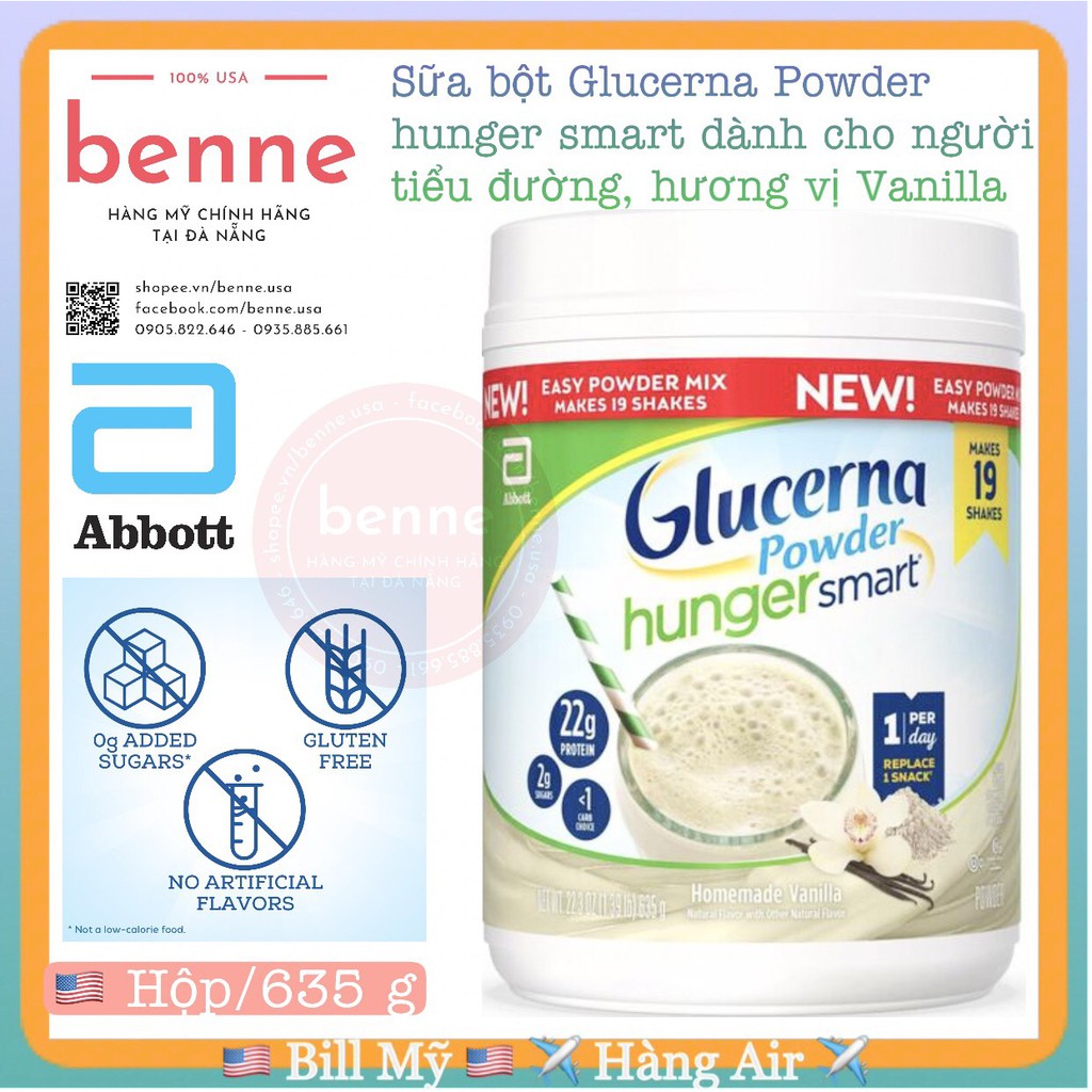 [Bill Mỹ, air] Sữa bột dành cho người tiểu đường - Glucerna Powder hunger smart, hộp/635g