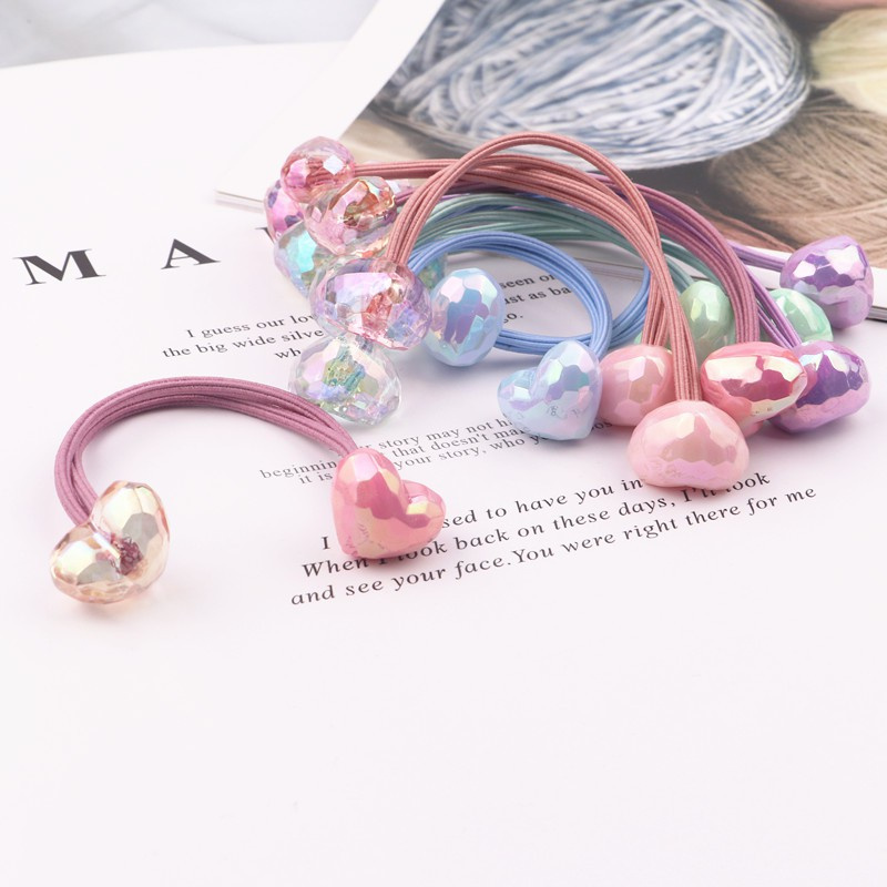Set 2 dây buộc tóc co giãn hai đầu trái tim màu sắc đáng yêu dành cho bé gái