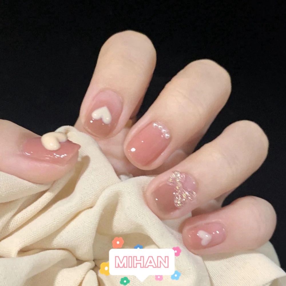 Hộp 24 Móng Tay Giả Ngắn / Tròn / Vuông Che Phủ Toàn Diện Dạng Nhấn Dành Cho Trang Trí Móng Tay MIHAN1