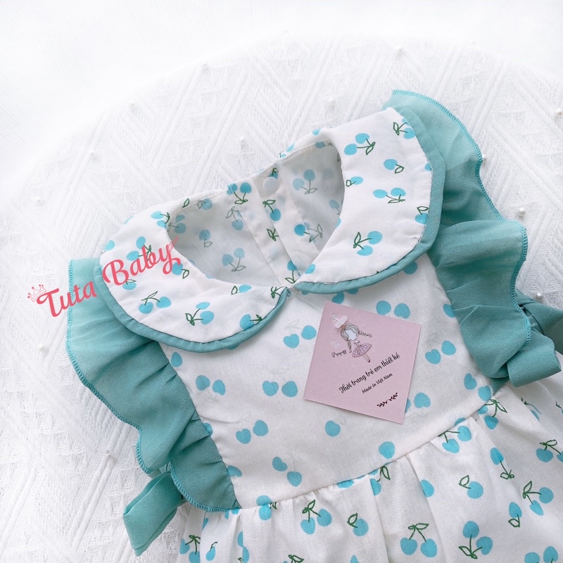 Body Cho Bé Gái Thiết Kế Quả Cherry Xanh Kèm Turban Xinh Xắn FREESHIP Body Cho Bé Sơ Sinh