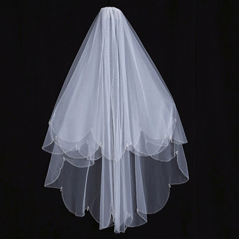 Mạng Che Mặt Cô Dâu 2 Tầng Lấp Lánh Cắt Lược Với Hạt Pha Lê