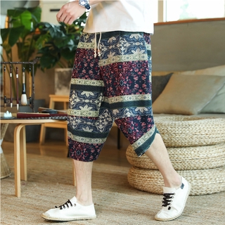 Mùa Hè Nam Bắp Chân Dài In Hình Quần Nam Xu Hướng Phong Cách Quốc Gia Retro Rời 3 / 4 Chiều Dài Quần Size Lớn M-5XL