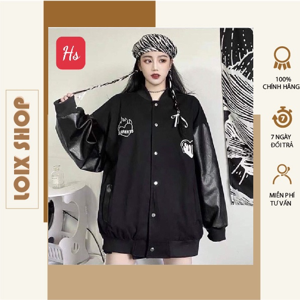 Áo bomber in trái tim khuy bấm tay da chất dày LOIX mã 721