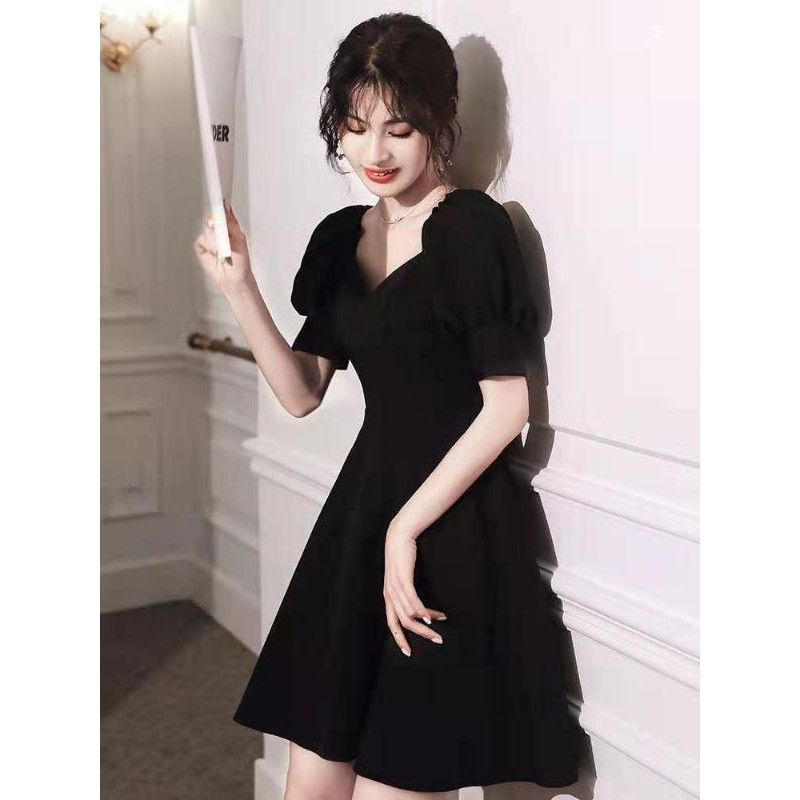 ĐẦM DỰ TIỆC TAY PHỒNG DÁNG XÒE MÀU ĐEN entyty - CN-01