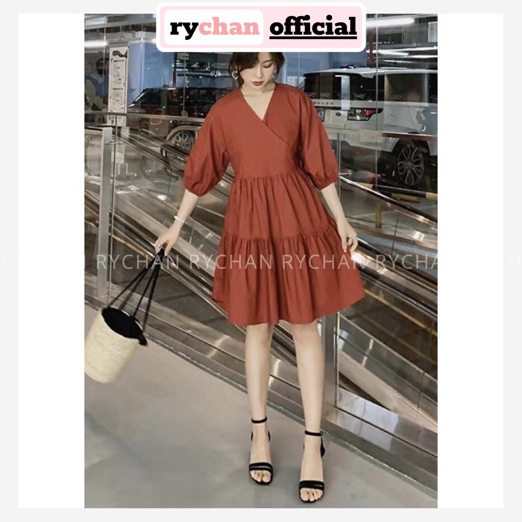 Đầm Xoè Đắp Chéo Nhún Tầng 2 Màu - DX294
