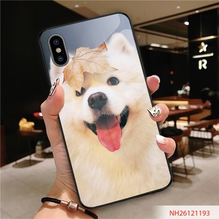 ỐP LƯNG TRÁNG GƯƠNG KÍNH CƯỜNG LỰC IPHONE, SAMSUNG HÌNH Samoyed trắng VÀ LÁ TRÊN ĐẦU