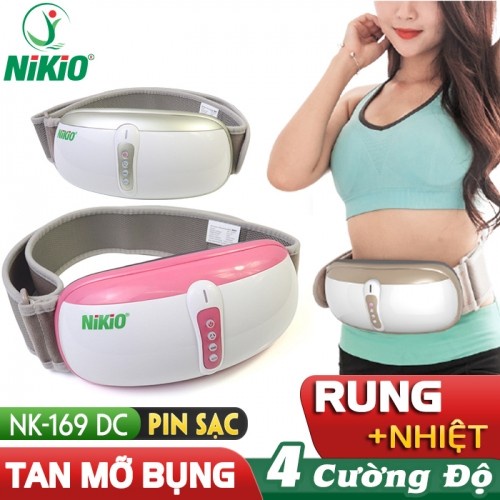 Đai Massage Bụng Rung Lắc Hồng Ngoại Nhật Bản Nikio NK-169DC - Pin sạc - Chính Hãng Màu Hồng