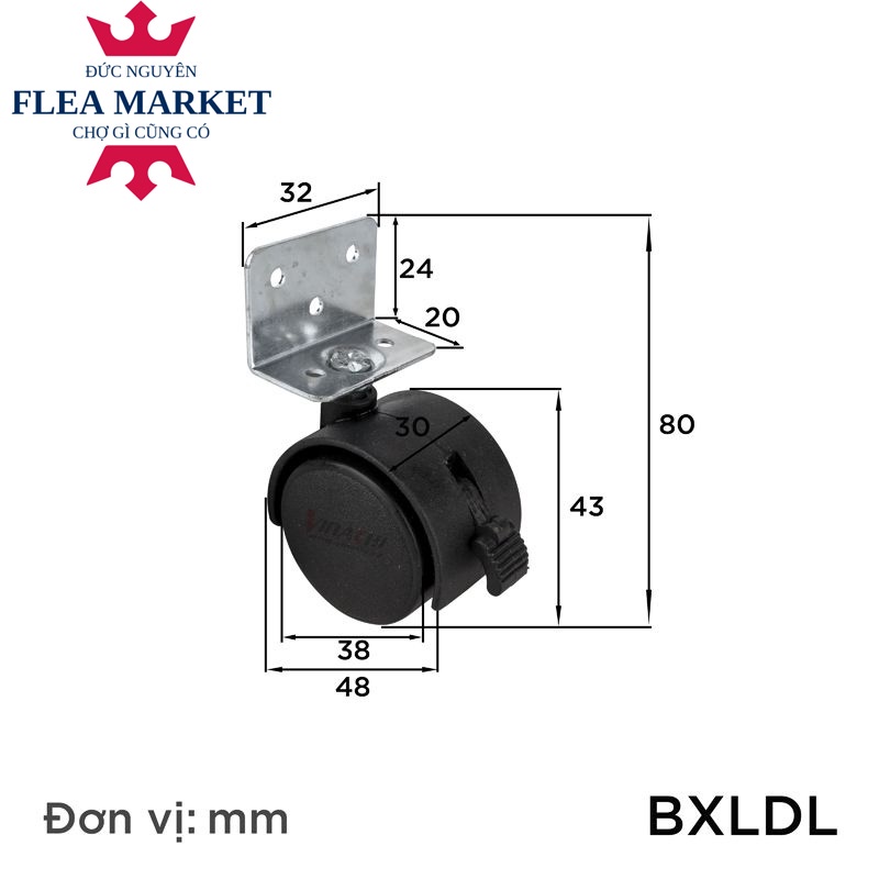 BÁNH XE LĂN ĐẾ L _ 50MM - BỘ 4 CÁI hàng cao cấp