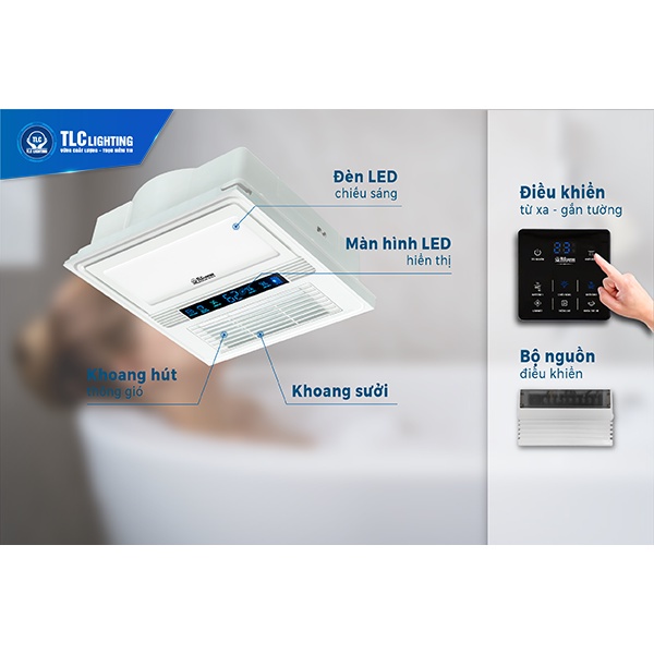 Quạt sưởi âm trần đa năng luxxury hiện đại Chính hãng TLC - Bảo hành 3 năm