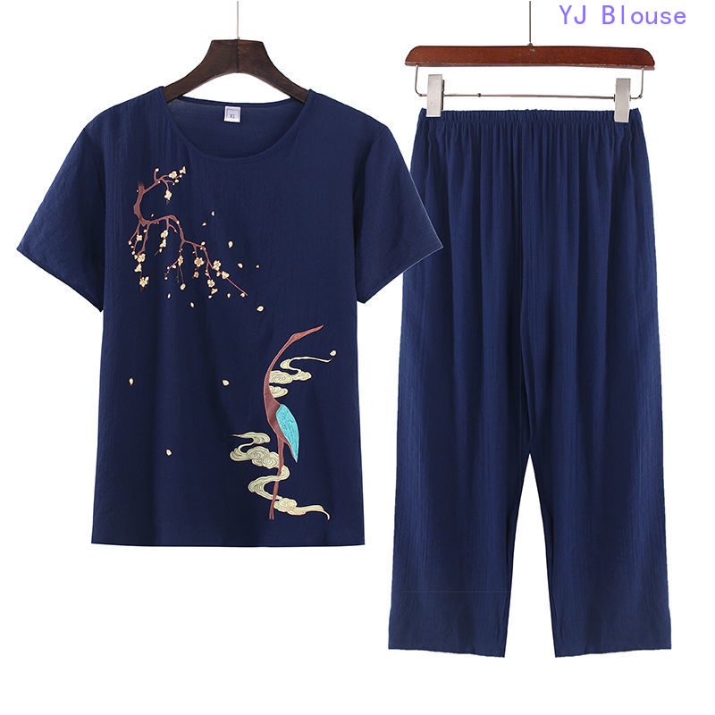 Bộ Trang Phục Gồm Áo Tay Ngắn Và Quần Dài Ống Rộng Bằng Vải cotton Lanh Thời Trang Mùa Hè Dành Cho Bạn Nữ SPSM