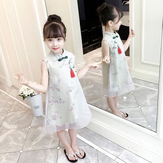 Sườn Xám Họa Tiết Hoa Phong Cách Trung Quốc Cho Bé Gái 3-12 Tuổi
