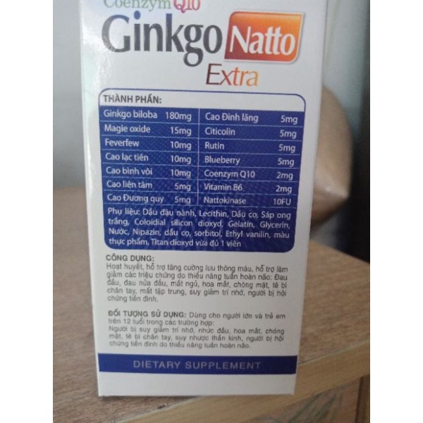 Gingko Natto Extra viên uống bổ não Hộp 100viên