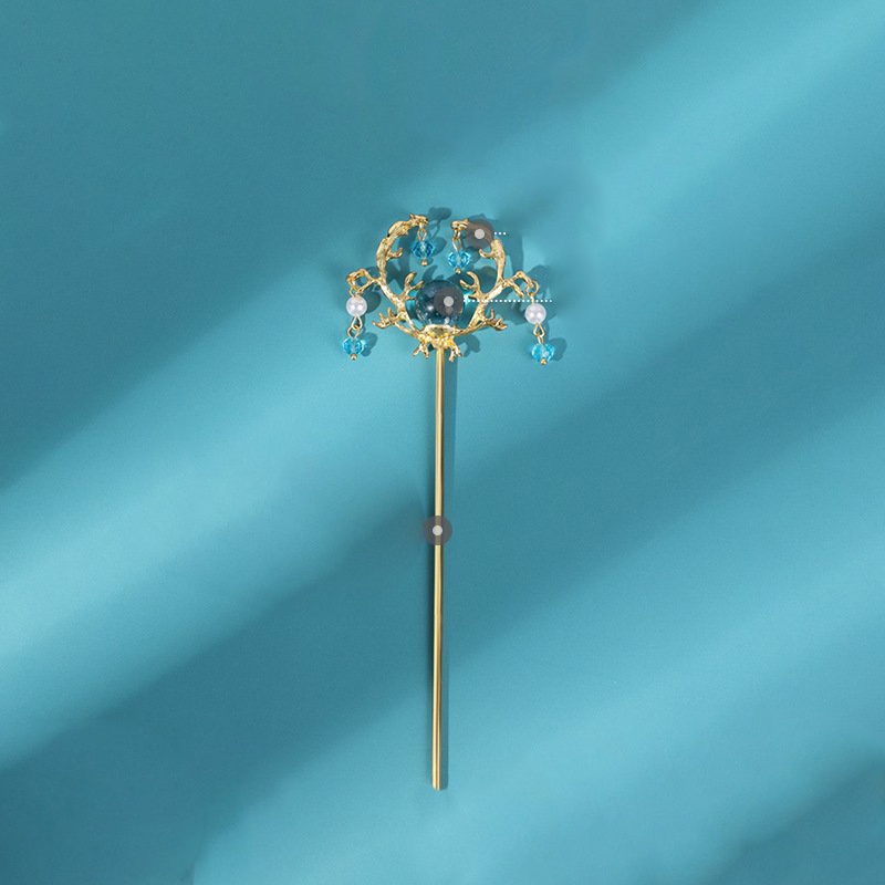Trâm phong cách cổ trang kim loại đính đá hoa cài tóc phụ kiện thời trang