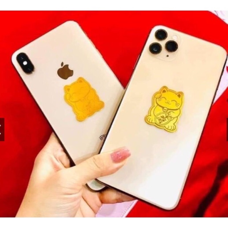 Miếng dán Mèo thần tài mạ vàng chiêu tài hút lộc, cầu may mắn bình an