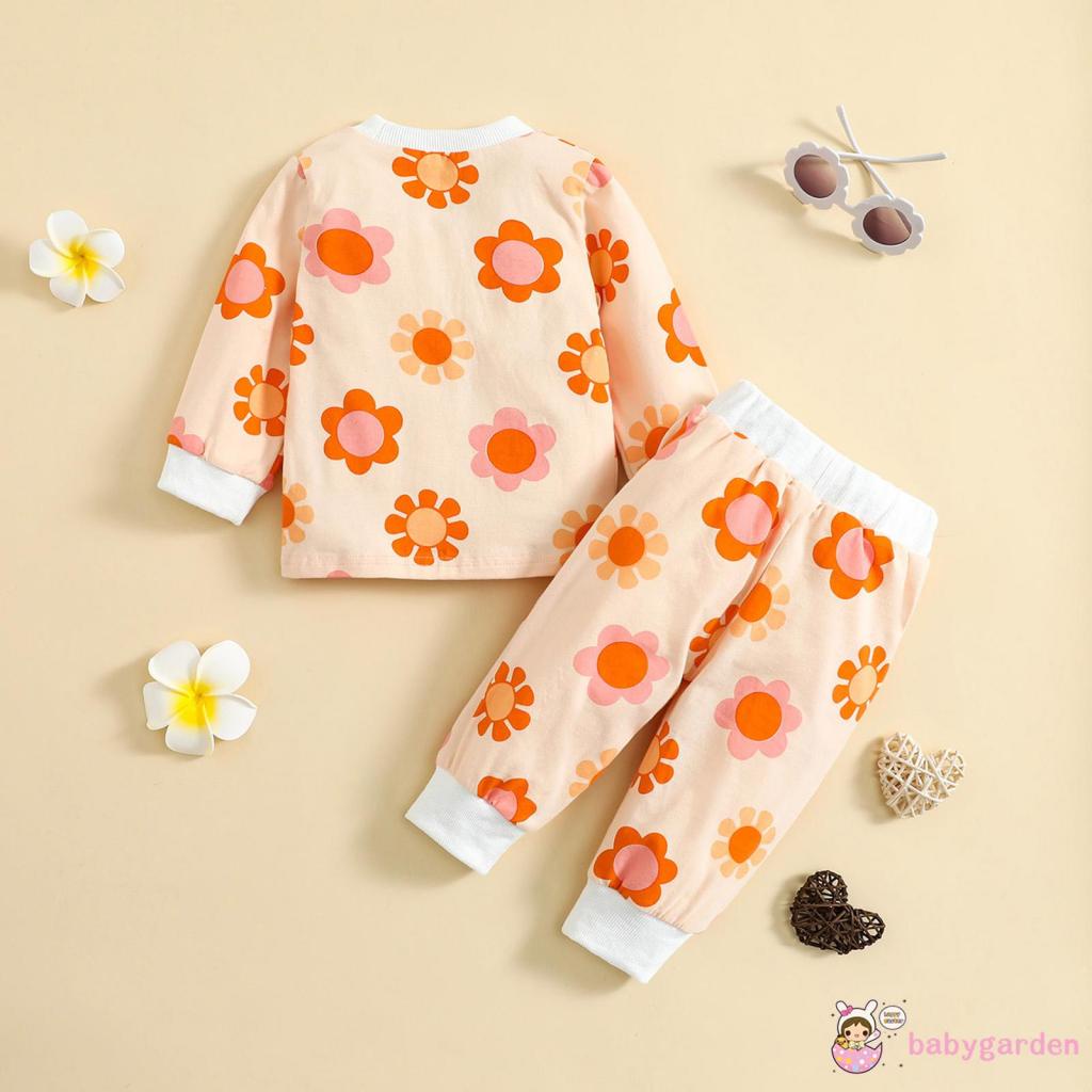 Set Áo Thun Tay Dài Cổ Tròn In Hình Cầu Vồng Phối Quần Buộc Dây Thời Trang Cho Bé Gái 6 Tháng-4 Tuổi