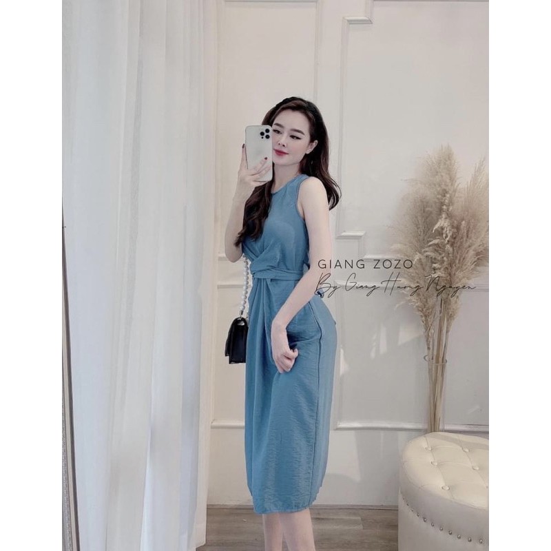 Váy Xanh Xoắn Eo Buộc Dây Siêu Mát