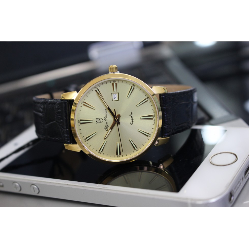 Đồng hồ nam dây da mặt kính sapphire chống xước Olym Pianus OP130-03MK-GL vàng