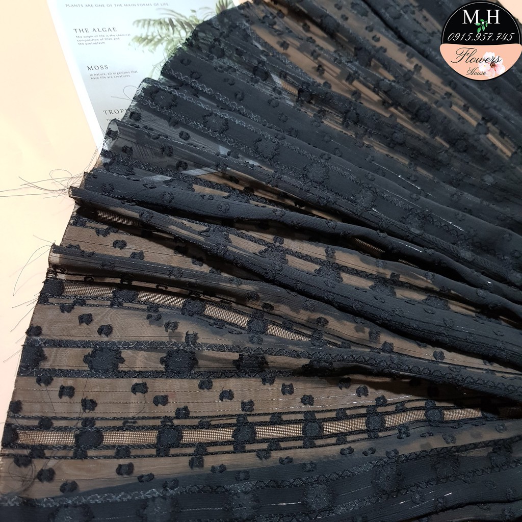 Vải voan đen hoa mai 3D dùng làm vải may đồ 100x150cm, Maihoaflower