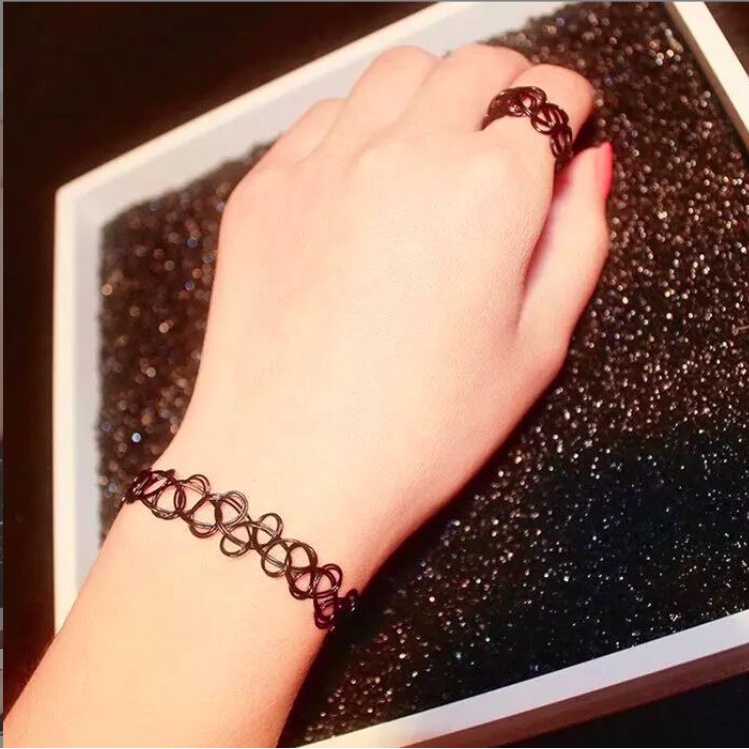 Set 3 món vòng cổ dây chuyền vòng tay nhẫn choker nữ co giãn đàn hồi phong cách hàn quốc cá tính