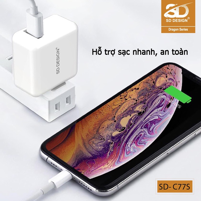 Củ sạc chính hãng SD DESIGN C77s chân gập 90 độ tiện lợi - Mango_Ovil