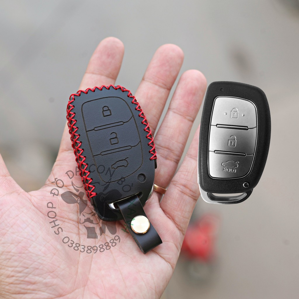 [Mã LIFEAUMAY giảm 10% tối đa 30k đơn 150k] bao da chìa khoá Hyundai i10, i20 active, Creta handmade da thật 008