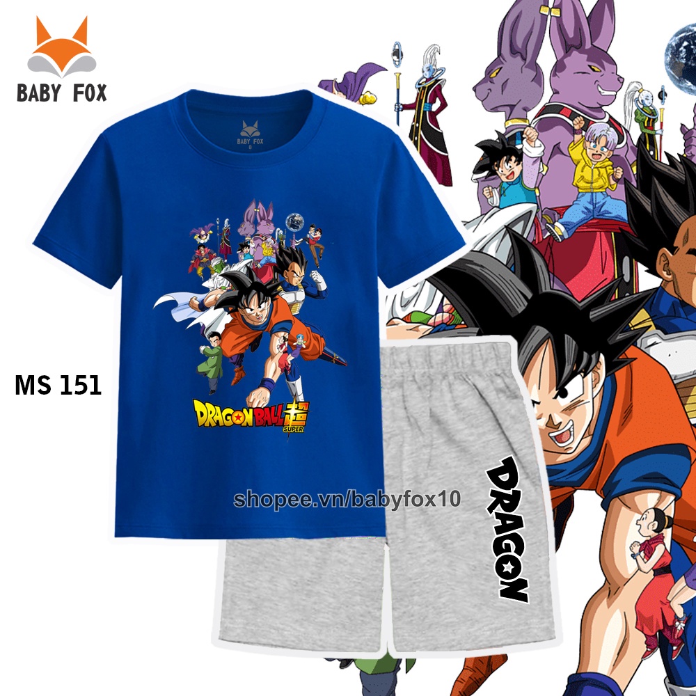 Bộ thun bé trai 100% cotton loại tốt, thương hiệu BABY FOX, hình Dragon Ball nhiều mẫu, size 10-55kg k