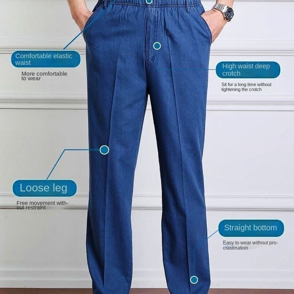 Quần Jeans Dài Lưng Thun Co Giãn Thoải Mái Phong Cách Mới Cho Nam Trung Niên