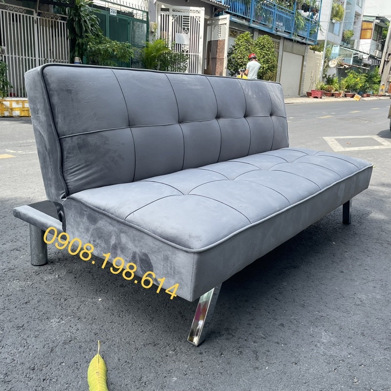 Sofa Giường - Sofa Bed vải Nhung màu xám