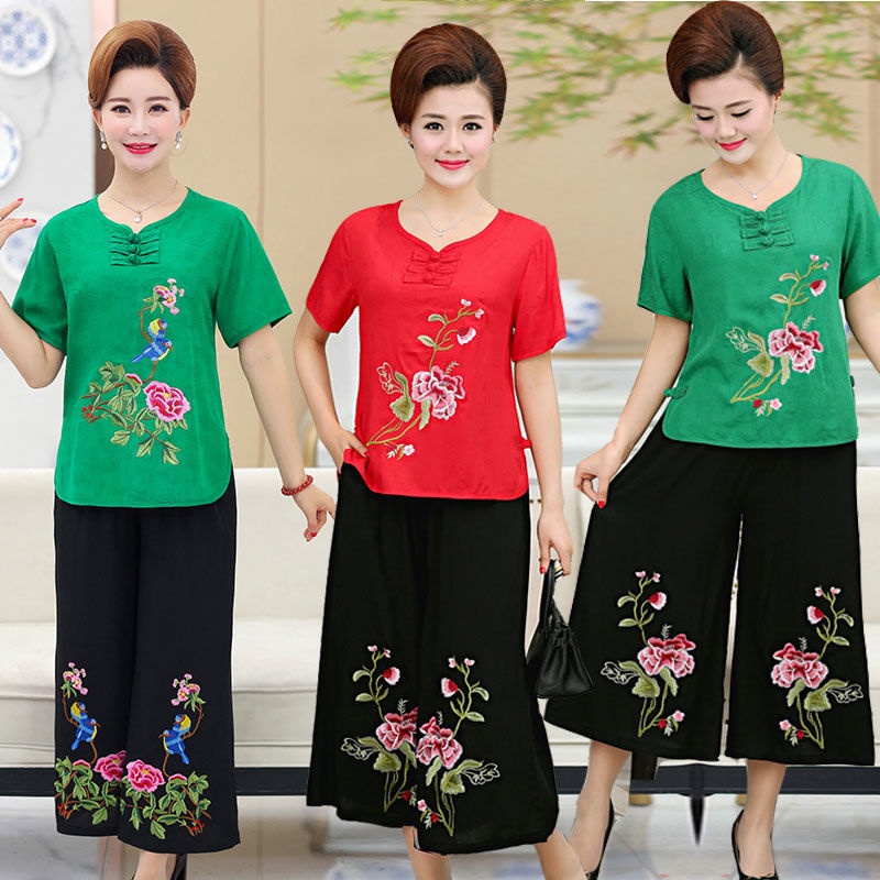 Bộ đồ dành cho nữ trung niên và lớn tuổi quần áo ngắn tay Mẹ sơ mi