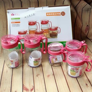 Bộ 5 hũ thủy tinh đựng gia vị