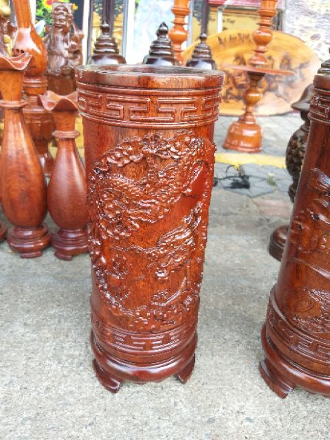 Ống đựng nhang trạm gỗ hương cao 30cm