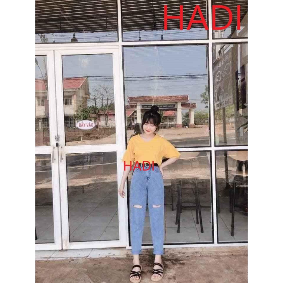 [ CHIẾC NÓN KÌ DIỆU!!! ] QUẦN BAGGY JEAN NỮ CAO CẤP HADI LƯNG CAO MÀU XANH RÁCH 2 CHỮ NHẬT NHỎ 2 GỐI CỰC CÁ TÍNH THỜI TH