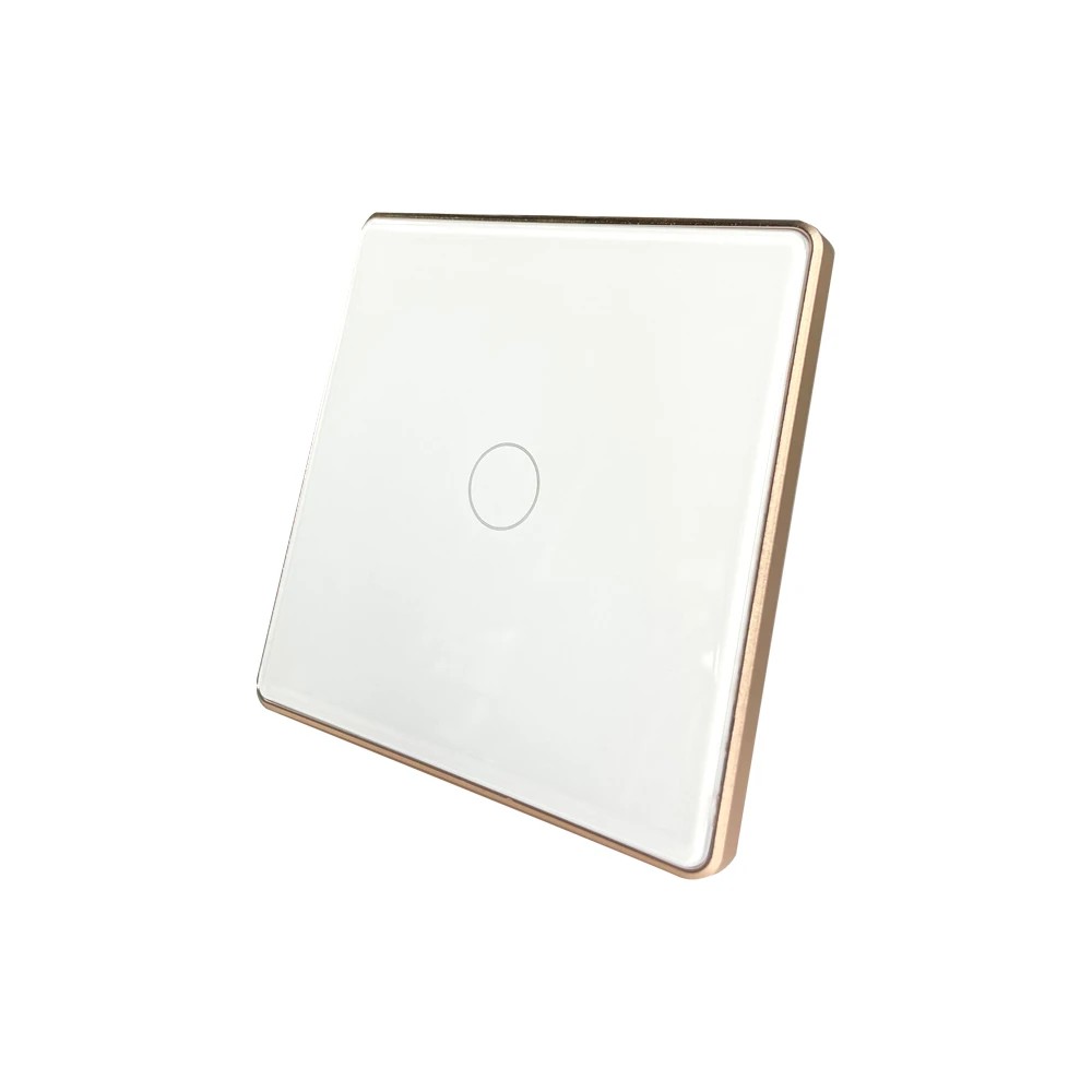 Công Tắc Cảm Ứng Điều Khiển Từ Xa TUYA ZIGBEE 1 Nút Ấn Vuông Viền Vàng Mặt Kính Cảm Ứng