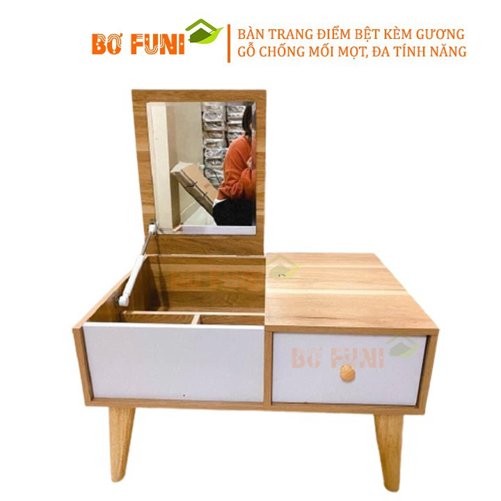 BÀN PHẤN KỆ ĐỰNG TRANG ĐIỂM MINI CHÂN BỆT GỖ MDF CAO CẤP