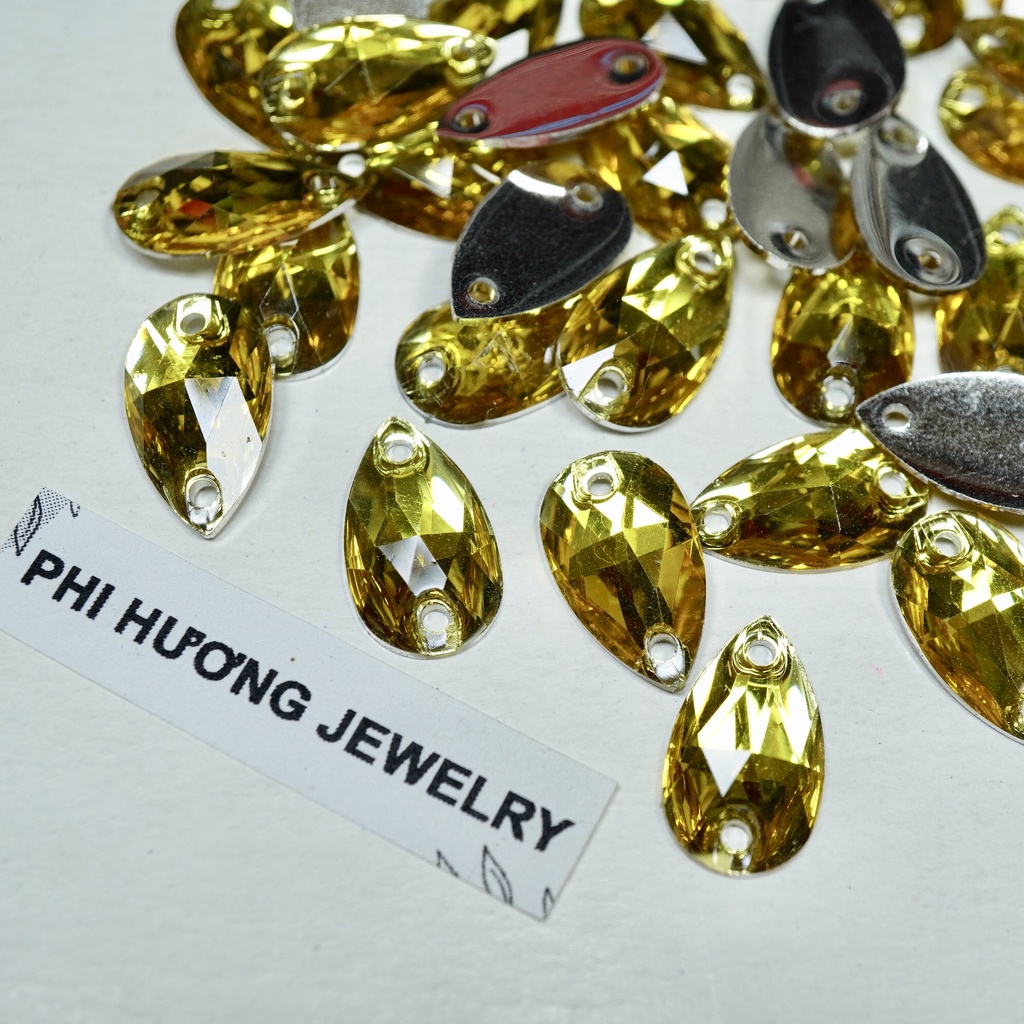 Gói 50 hạt đá giọt nước tráng bạc size 7x12mm, 10x18mm nhiều màu đính kết quần áo