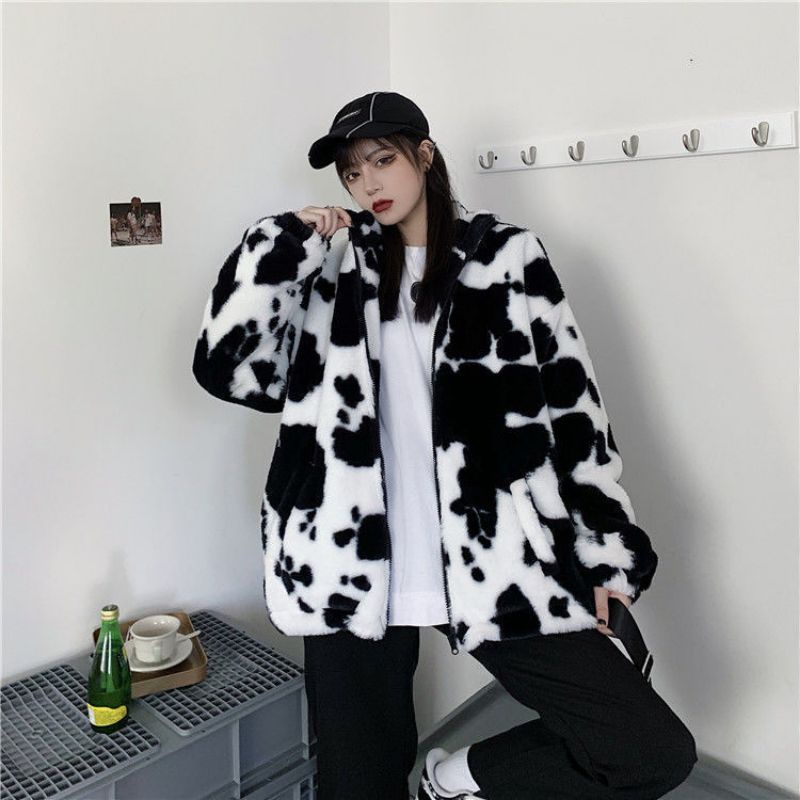 Áo khoác lông mịn unisex bò sữa hàng dày dặn QC cao cấp