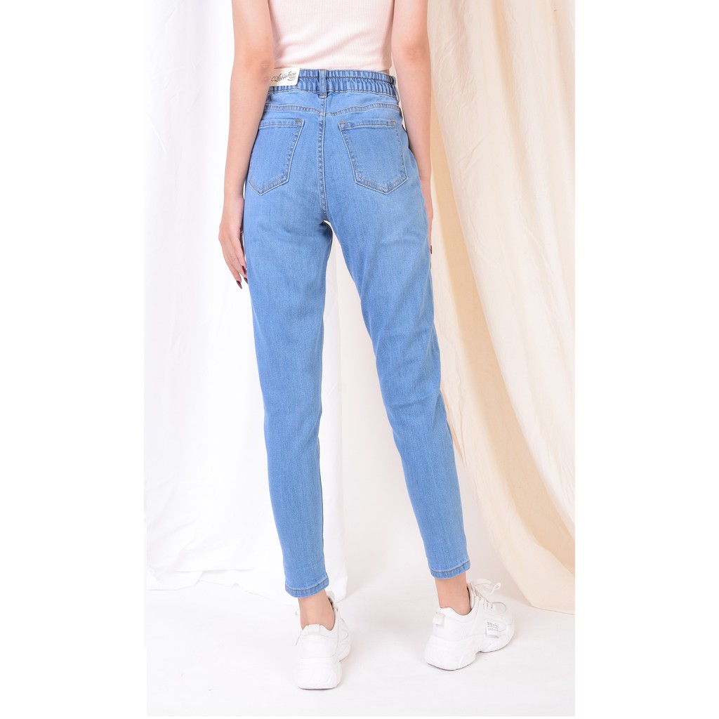 Quần jean nữ ống rộng baggy đẹp lưng cao cạp chun cúc trơn hàng hiệu cao cấp mã 466 VANIZEN