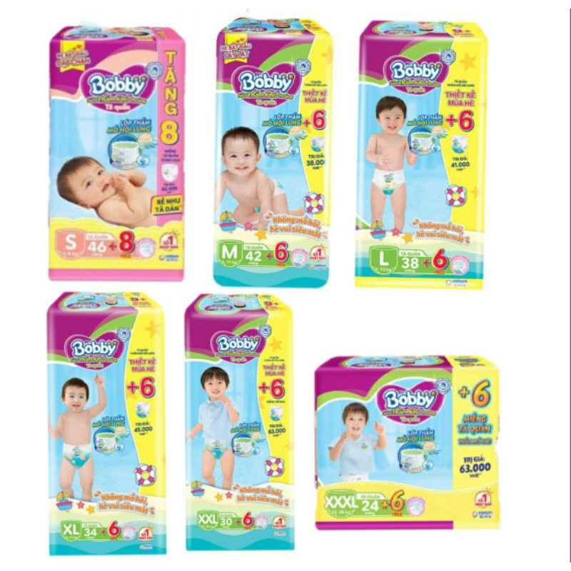 HCM (TẶNG THÊM 6 MIẾNG )TÃ QUẦN BOBBY S46+6 , M42+6 , L38+6 , XL34+6 , XXL30+6 , XXXL24+6
