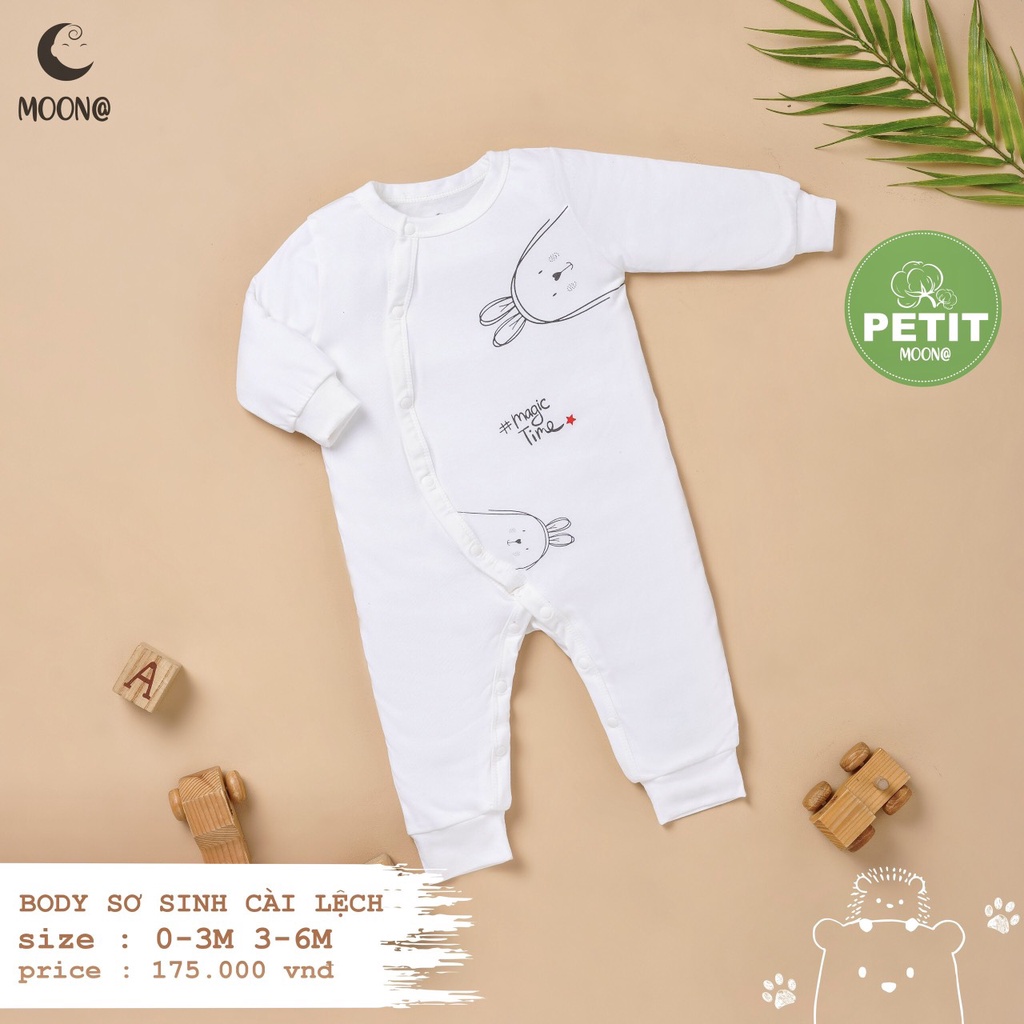 Body sơ sinh bé gái bé trai Moon chất vải petit mềm mịn size 0 6 tháng tuổi