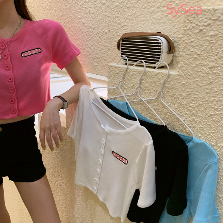 Áo Croptop Dệt Kim Hoạ Tiết Thêu Dáng Rộng Thời Trang Mùa Hè