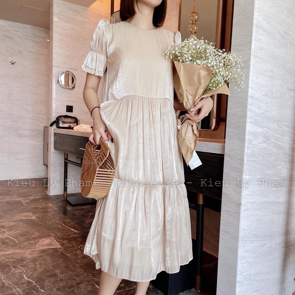 Đầm babydoll tầng organza ánh nhũ