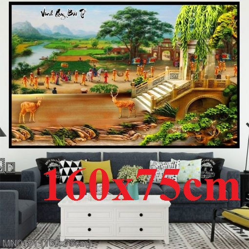Tranh thêu chữ thập thanh lý PHONG CẢNH vinh quy bái tổ MN0151  160x75cm