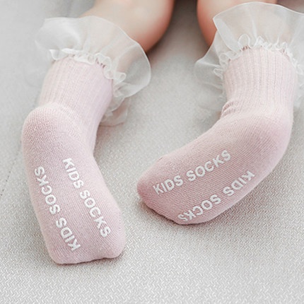 Vớ cotton chống trượt phối ren phong cách Hàn Quốc cho bé gái