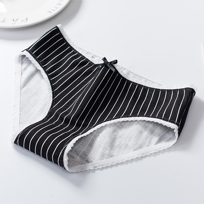 Quần lót cotton tam giác kẻ sọc trang trí nơ thoáng khí cho nữ | BigBuy360 - bigbuy360.vn