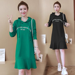 Đầm hoodie dáng rộng in chữ size lớn